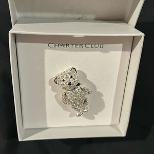 CHARTER CLUB BEAUTIFUL BEAR PIN Silver color missing one stone.
